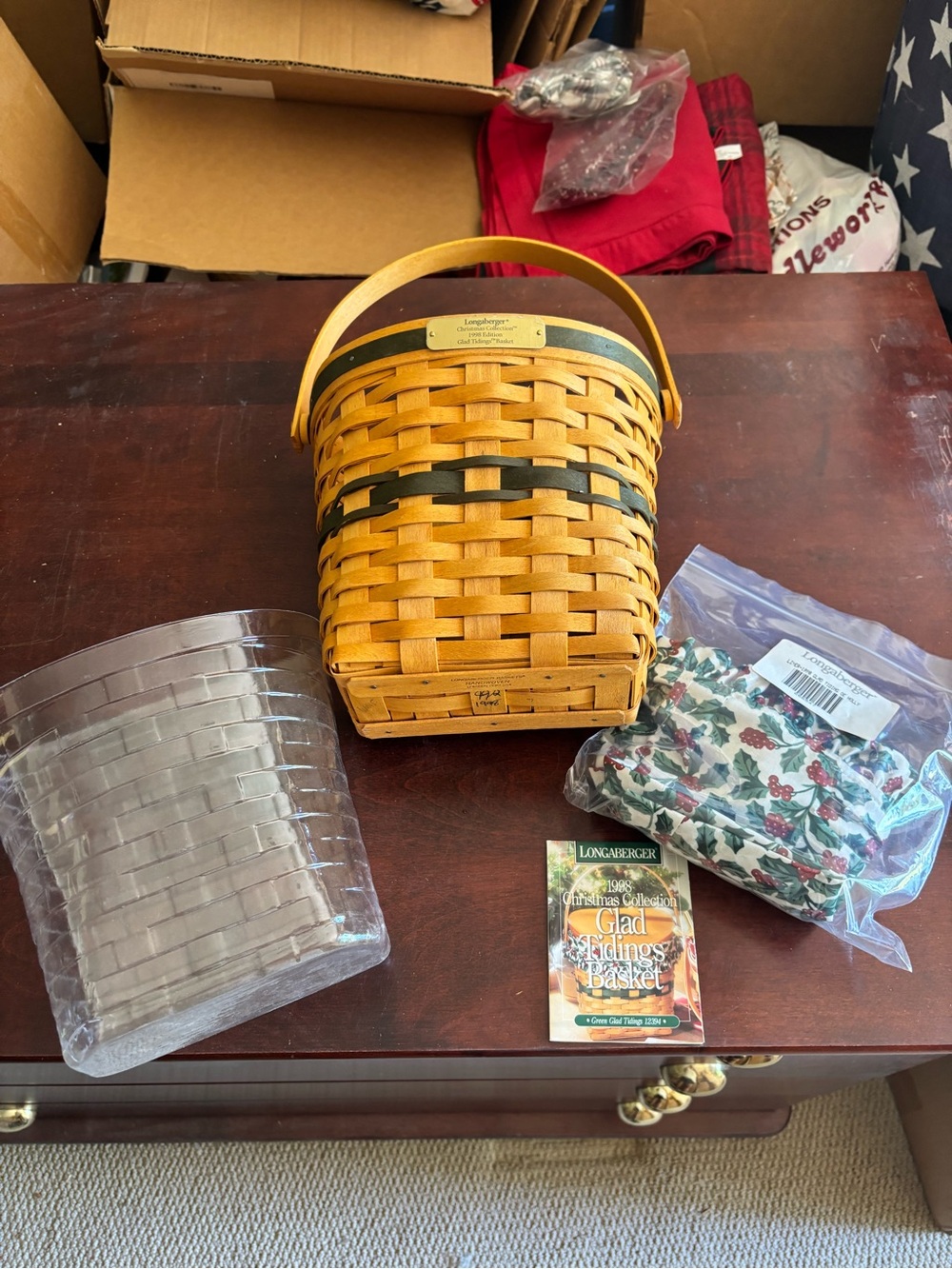 Longaberger NWT 1998 Christmas Collection Glad Tidings Basket Green combo